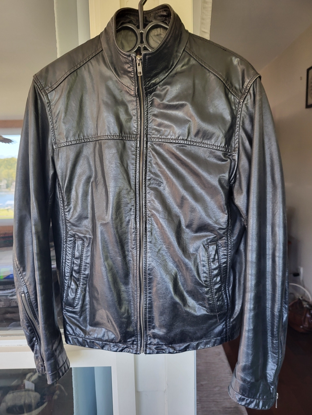 Men's Black Danier Genuine Leather Zip Jacket
